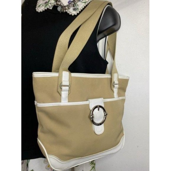 franco sarto bag white tan fabric tote - Picture 5 of 10